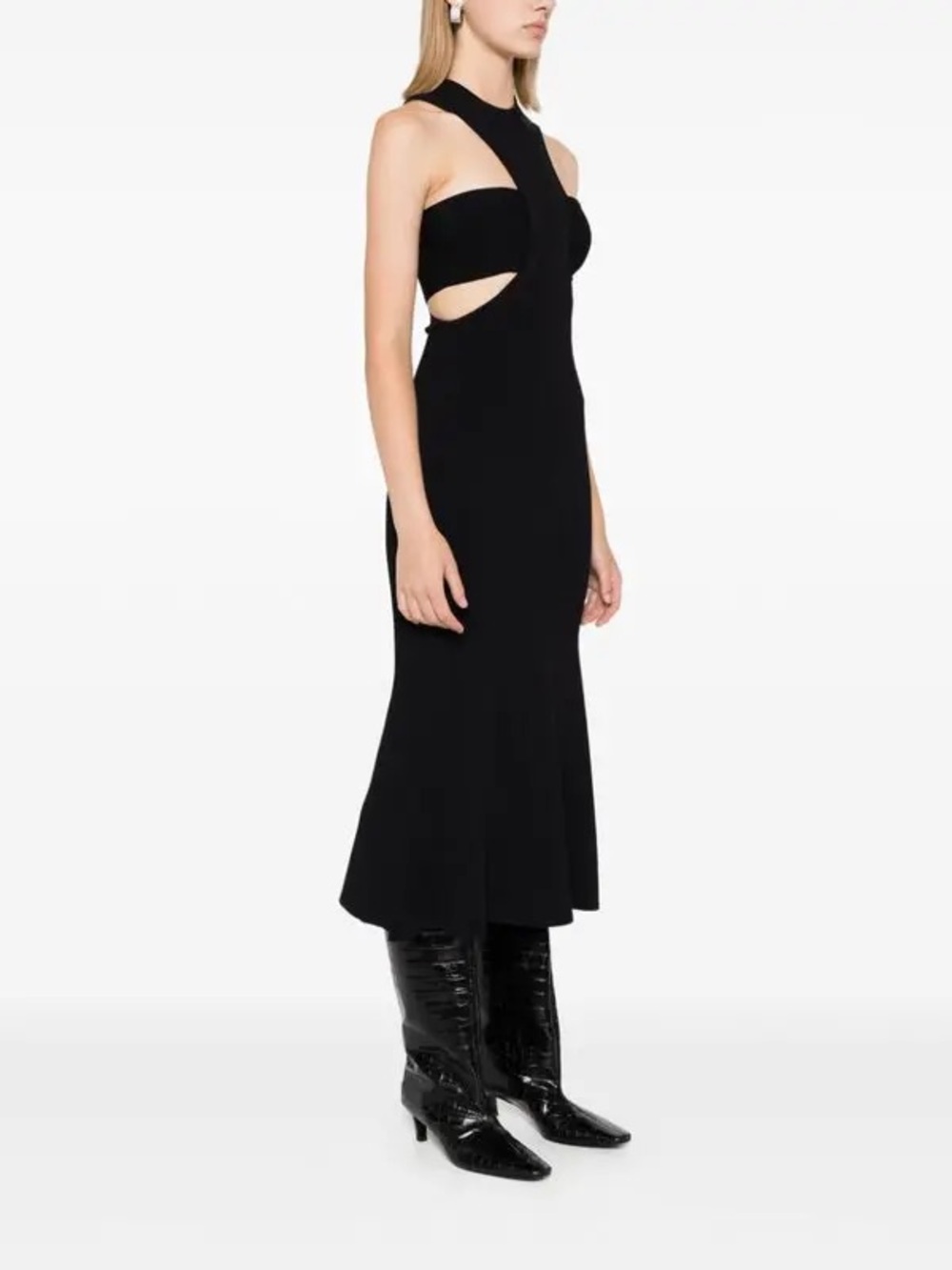 Alexander McQueen Black Cutout Midi Dress with Halter Neck